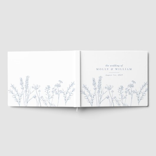 Boho Periwinkle Blue Wildflower Wedding Guest Book ゲストブック (全面)