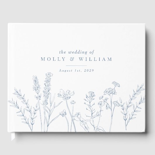 Boho Periwinkle Blue Wildflower Wedding Guest Book ゲストブック (正面)