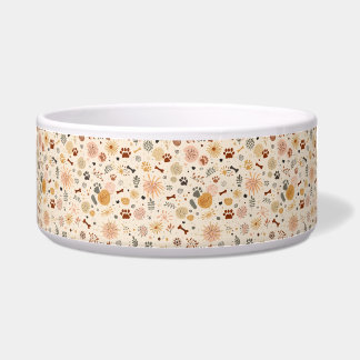 Boho Pet Food Bowl | Hand-Drawn Paw & Botanicals ボウル