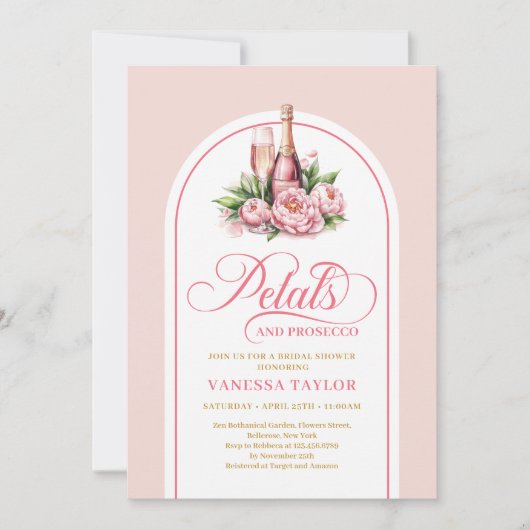 Boho petals and prosecco invite blush gold tones 招待状 (正面)