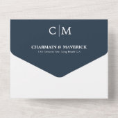 Boho Photoエレガント Navy Blue RSVP結婚's オールインワン招待状 (裏面)