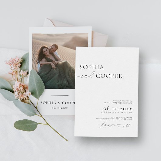 Boho Photoミニマモダンリスト結婚ズ 招待状