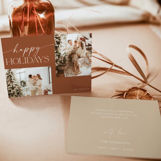 Boho Photoモダン Christmas Card, Boho Terracota 招待状