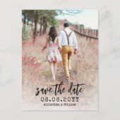 Boho Photoモダン Script日付はがきを保存 案内ポストカード (正面)