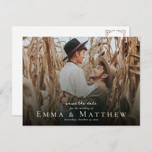 Boho Photoモロッコの茶色のタイルで日付を保存 ポストカード (正面/裏面)