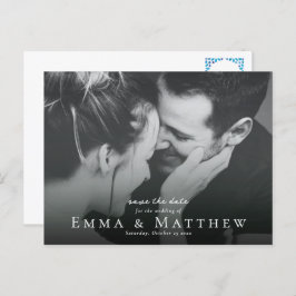 Boho Photo日付をモロッコブルータイルで保存 ポストカード