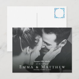 Boho Photo日付をモロッコブルータイルで保存 ポストカード