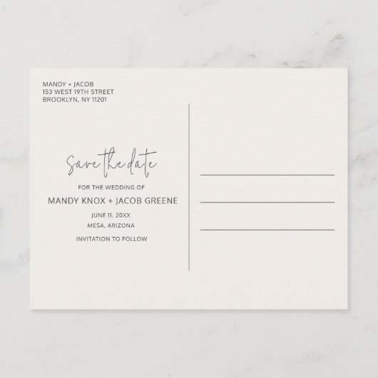 Boho Photo砂漠の結婚式の日付を保存 案内ポストカード (裏面)