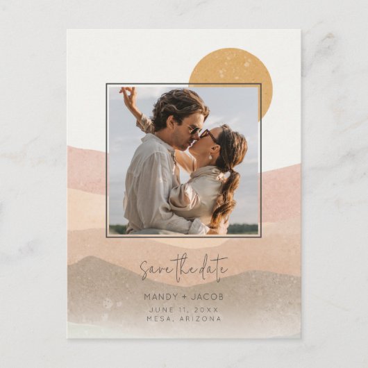 Boho Photo砂漠の結婚式の日付を保存 案内ポストカード (正面)