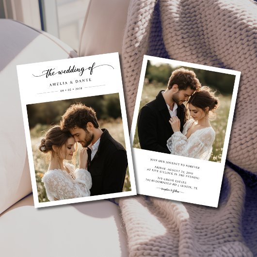 Boho Photo素朴 Black Whimsy書道の結婚写真 招待状