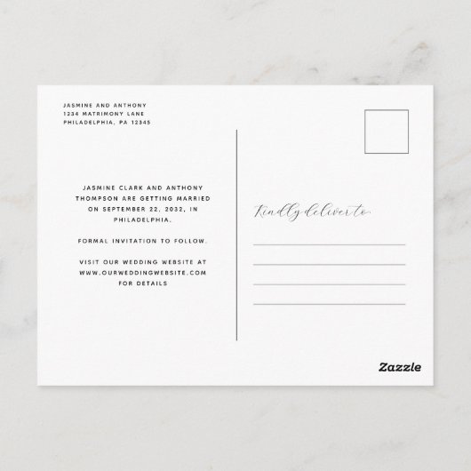 Boho Photo Archミニマル白黒日付の保存 ポストカード (裏面)