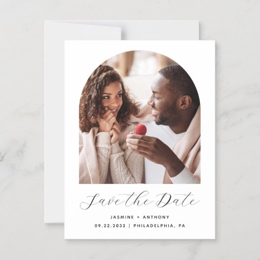 Boho Photo Archミニマル白黒日付の保存 マグネット招待状 (正面)