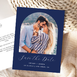 Boho Photo Arch Navy Blue Save the Date ポストカード