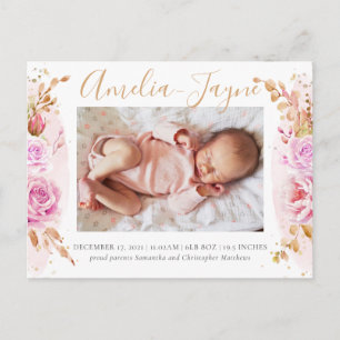 Boho Photo Baby Girl Birth発表 ポストカード