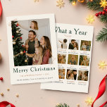 Boho Photo Collage What a Year Family Christmas シーズンカード<br><div class="desc">共有このカスタマイズ可能な「What a Year」フォトコラージュのクリスマスカードで、暖かくボヘミアのスタイルであなたの家族のハイライトを撮影。12の思い出の宇宙とフロントお気に入りのフォトレイアウトを備えモダン、このデザインはトーンとミニマルなタイポグラフィと微妙なボタニカルなアクセント自然をブレンドする。自然質感、居心地の良いニュートラルパレット、時代を超越したボホのスタイルを愛する家族のための美しい年のレビューの休日のカーインスパイアド。</div>