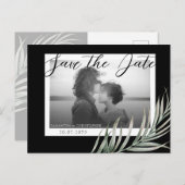 Boho Photo Folids Black & White Save the Date ポストカード (正面/裏面)