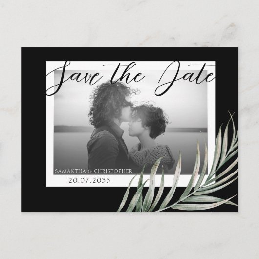 Boho Photo Folids Black & White Save the Date ポストカード (正面)