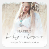 Boho Photo Overlay Scriptベビーシャワーありがとう スクエアシール (正面)