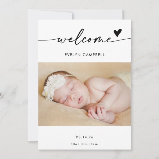  Boho Photo Welcome Baby Announcement Card 招待状 (正面)