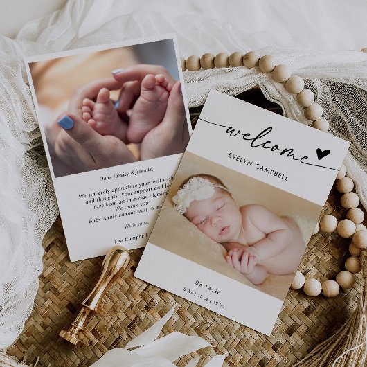  Boho Photo Welcome Baby Announcement Card 招待状