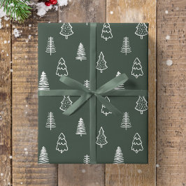 Boho Pine Trees Modern Christmas Minimalist Forest ラッピングペーパー