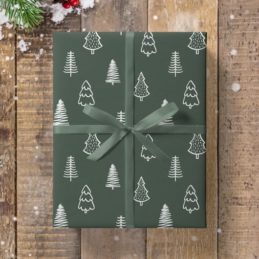 Boho Pine Trees Modern Christmas Minimalist Forest ラッピングペーパー