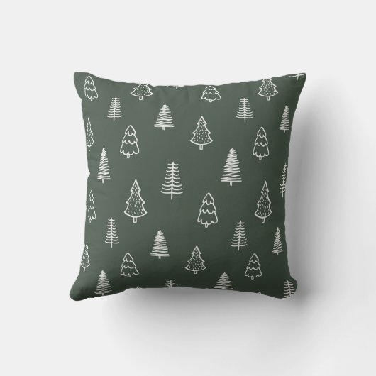 Boho Pine Trees Modern Winter Forest Dark Green クッション (裏面)