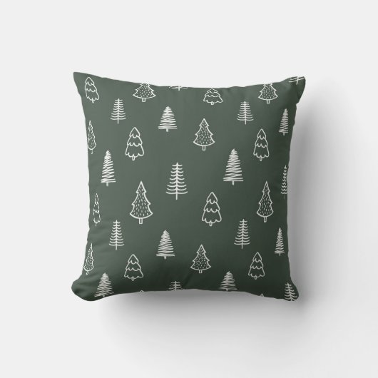 Boho Pine Trees Modern Winter Forest Dark Green クッション (正面)