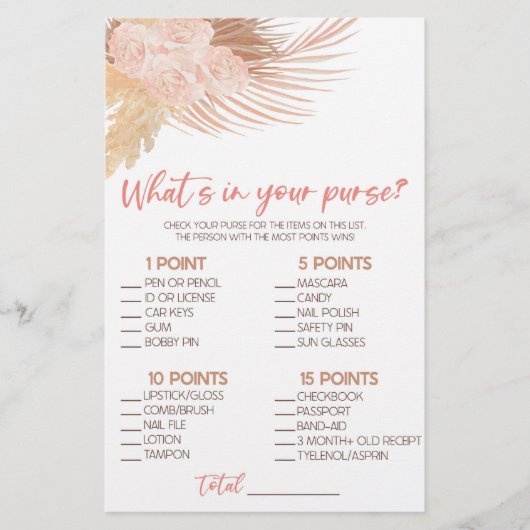 Boho Pinkフローラ財布の赤ちゃんシャワーゲーム 便箋 (正面)