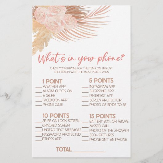 Boho Pink何が電話でブライダルシャワーゲーム 便箋 (正面)
