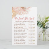 Boho Pink彼は彼女はブライダルシャワーゲームを言った 便箋 (スタンド正面)