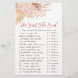 Boho Pink彼は彼女はブライダルシャワーゲームを言った 便箋