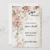 Boho Pink素朴フローラ写真Save the Date Card セーブザデート (正面)