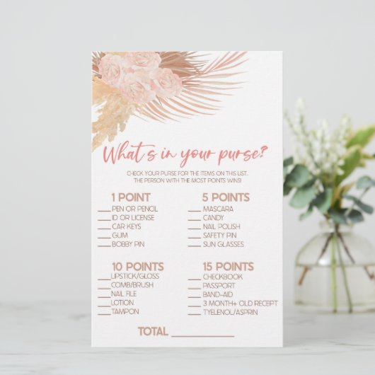 Boho Pink財布の中身ブライダルシャワーゲーム 便箋 (スタンド正面)