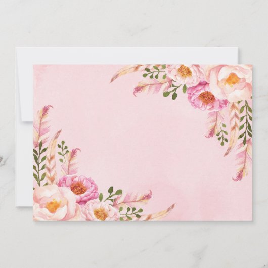 Boho Pink金ゴールドフローラドリームキャッチャー21歳誕生日 招待状 (裏面)