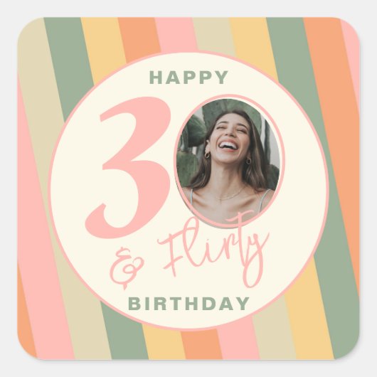 Boho Pink30歳と写真気のあるそぶりをした誕生会 スクエアシール (正面)