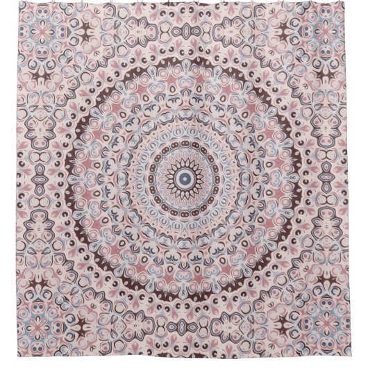 Boho Pink and Blue Mandala Pattern シャワーカーテン (正面)