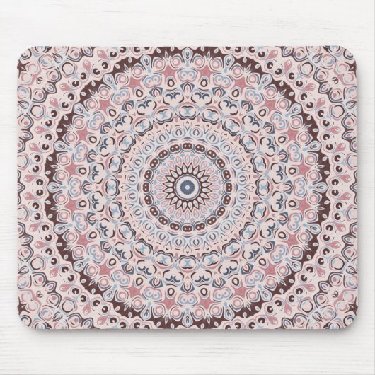 Boho Pink and Blue Mandala Pattern マウスパッド (正面)