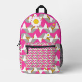 Boho Pink and Yellow Girly Backpack プリントバックパック (正面)