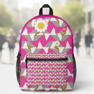 Boho Pink and Yellow Girly Backpack プリントバックパック