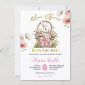 Boho Pink Bow Floral Easter Bunny Baby Shower 招待状 (正面)
