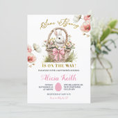 Boho Pink Bow Floral Easter Bunny Baby Shower 招待状 (スタンド正面)