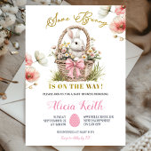 Boho Pink Bow Floral Easter Bunny Baby Shower 招待状