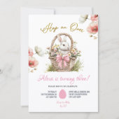 Boho Pink Bow Floral Easter Bunny Birthday 招待状 (正面)