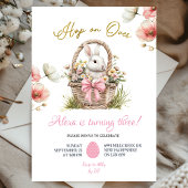 Boho Pink Bow Floral Easter Bunny Birthday 招待状
