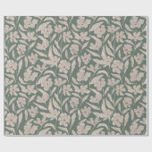 Boho Pink & Dark Green Hand Drawn Floral Pattern ラッピングペーパー (フラット)