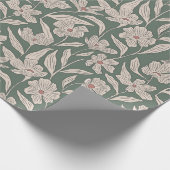 Boho Pink & Dark Green Hand Drawn Floral Pattern ラッピングペーパー (角)