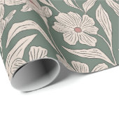 Boho Pink & Dark Green Hand Drawn Floral Pattern ラッピングペーパー (ロールコーナー)