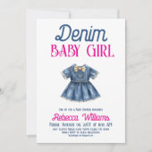 Boho Pink Denim Girl Blue Jean Baby Shower 招待状 (正面)