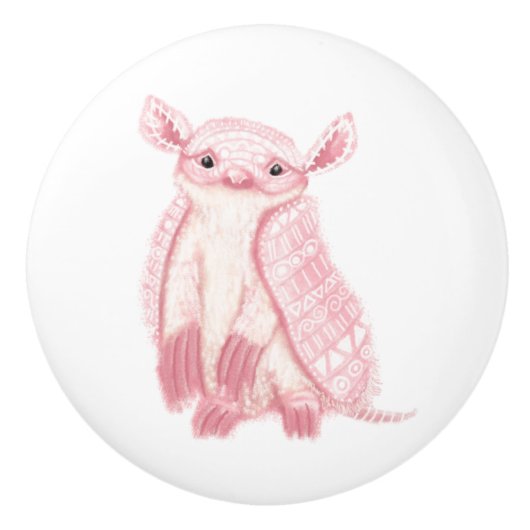 Boho Pink Fairy Armadillo Ceramic Knob セラミックノブ (正面)